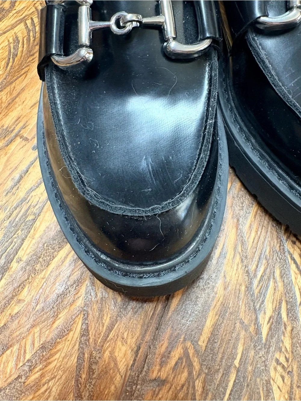 Madden Girl Carter Black Chunky Loafers Platforms with Silver Bit Detail Size 8